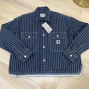 NWT Women’s Carhartt WIP Orlean Shirt Jacket Striped Blue White Size M